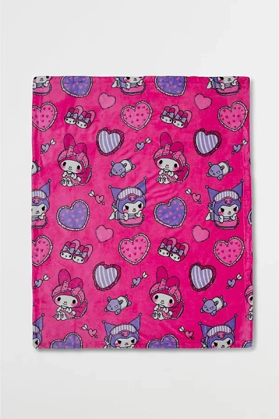 Urban Outfitters Sanrio & Friends Silk-touch Fleece Throw Blanket In My Melody And Kuromi Pillow Fight At Urban Outfi In Pink