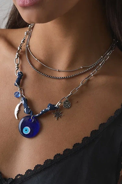 Urban Outfitters Santorini Layering Charm Necklace Set In Silver, Women's At
