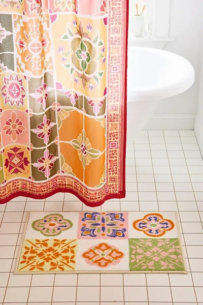 Urban Outfitters Santorini Tile Plush Tufted Bath Mat In Assorted At