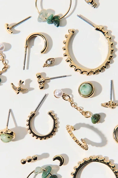Urban Outfitters Sassafras Post And Hoop Multi Earrings Set In Gold, Women's At