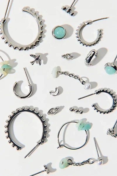 Urban Outfitters Sassafras Post And Hoop Multi Earrings Set In Silver, Women's At  In Metallic