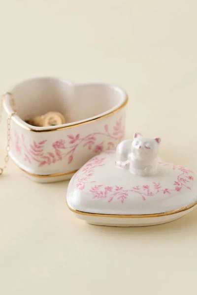 Urban Outfitters Sculpted Cat Heart Ceramic Trinket Box In Pink At