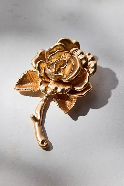 Urban Outfitters Sculpted Metal Rose Pin In Gold At  In Brown