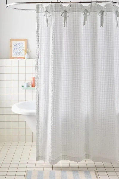 Urban Outfitters Seersucker Knotted Shower Curtain In Blue At  In White