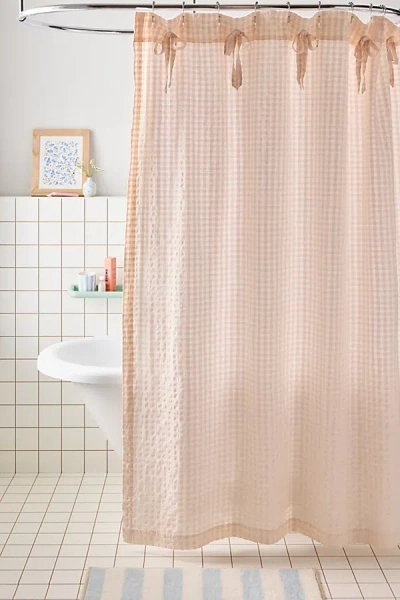 Urban Outfitters Seersucker Knotted Shower Curtain In Pink At