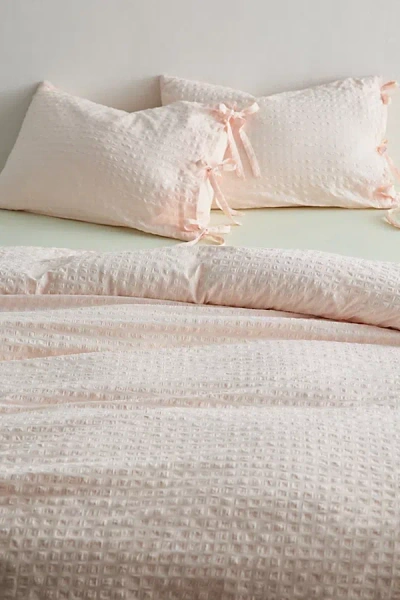 Urban Outfitters Seersucker Tied Trim Cotton Duvet Cover In Peach Dust At  In Pink