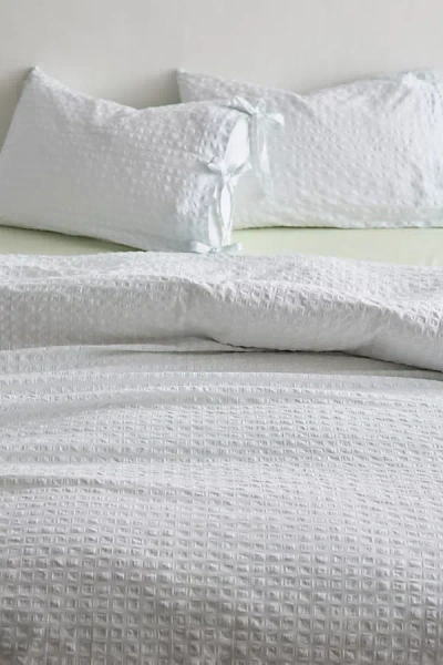 Urban Outfitters Seersucker Tied Trim Cotton Duvet Cover In Spa Blue At  In White