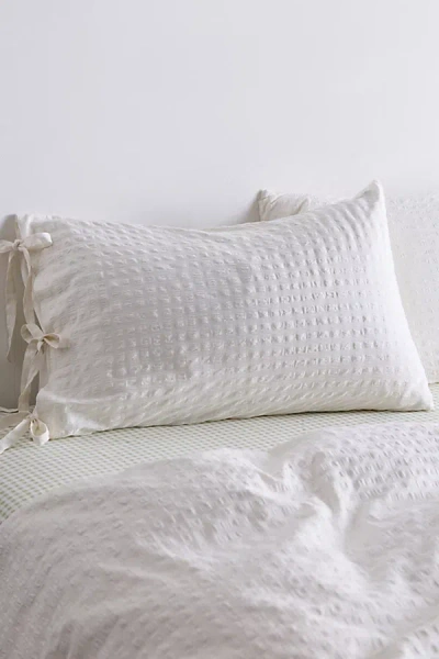 Urban Outfitters Seersucker Tied Trim Cotton Sham Set In White At