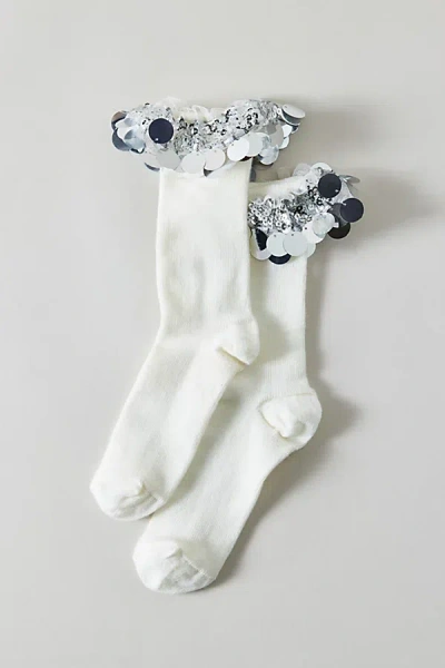 Urban Outfitters Sequined Cuff Crew Sock In Ivory, Women's At  In White