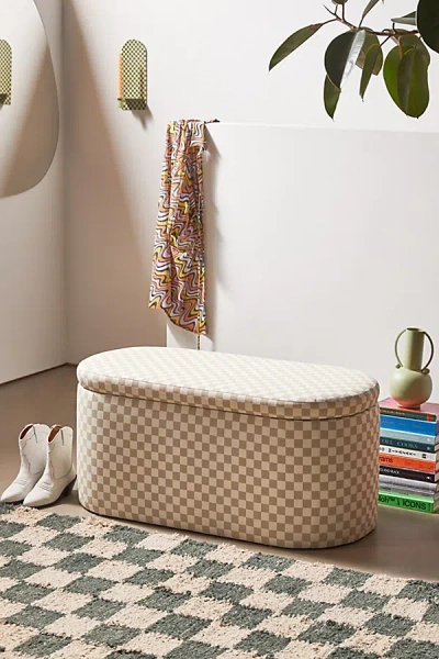 Urban Outfitters Shae Checkered Pattern Storage Bench In Taupe At