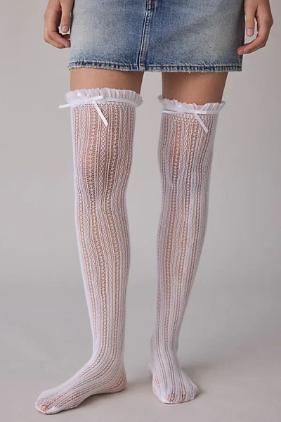 Urban Outfitters Sheer Lace Over-the-knee Sock In Cream, Women's At  In White