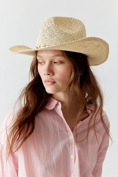 Urban Outfitters Shell Band Straw Cowboy Hat In Natural, Women's At  In Gold