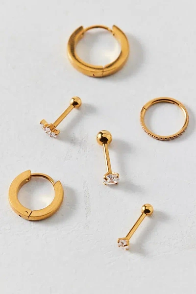 Urban Outfitters Shimmer Rhinestone Stainless Steel Earring Stack Set In Gold, Women's At