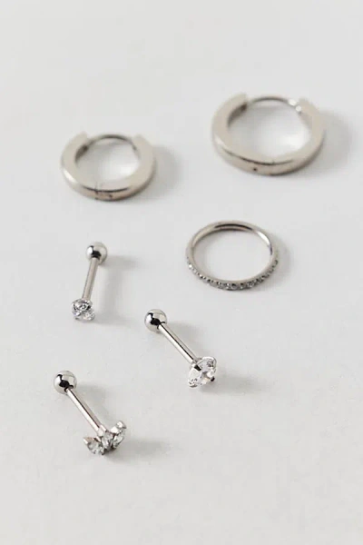 Urban Outfitters Shimmer Rhinestone Stainless Steel Earring Stack Set In Silver, Women's At