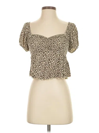 Pre-owned Urban Outfitters Short Sleeve Top Tan Sweetheart Neckline Tops In Brown