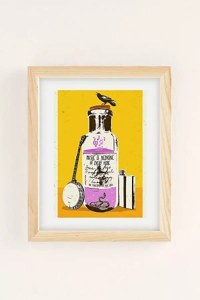 Urban Outfitters Showdeer Music Is Medicine Art Print In Natural Wood Frame At  In Yellow
