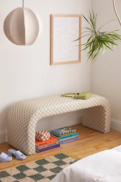 Urban Outfitters Sienna Curving Checkered Pattern Bench In Taupe At