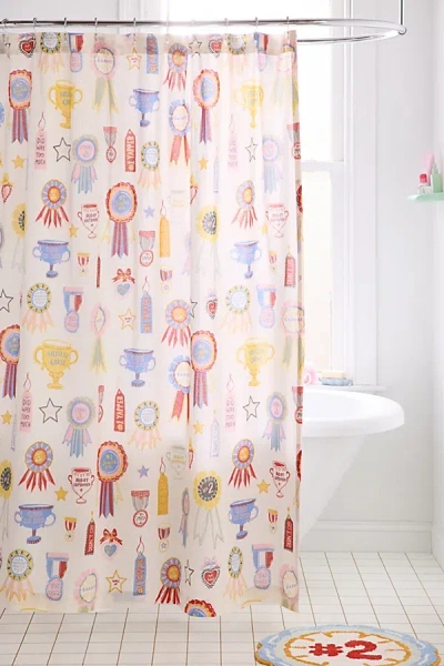 Urban Outfitters Silly Awards Patterned Shower Curtain In White At