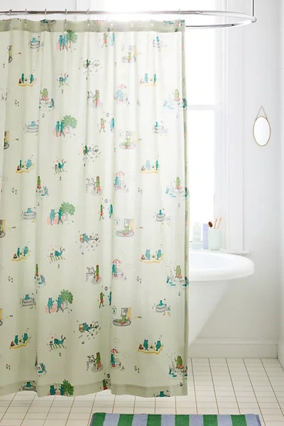 Urban Outfitters Silly Frog Patterned Shower Curtain In Green At  In Neutral