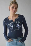 Urban Outfitters Silver Lake 94 Applique Graphic Long Sleeve Henley Tee In Slate, Women's At  In Black
