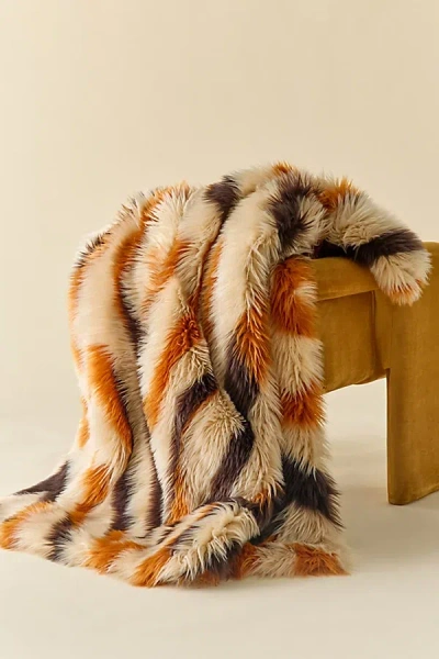 Urban Outfitters Sita Faux Fur Jacquard Throw Blanket In Warm Tiger At