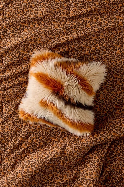 Urban Outfitters Sita Shaggy Faux Fur Jacquard Throw Pillow In Warm Tiger At