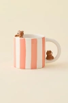 Urban Outfitters Sleeping Teddy Bear Sculpted Ceramic Mug In Pink Stripe At