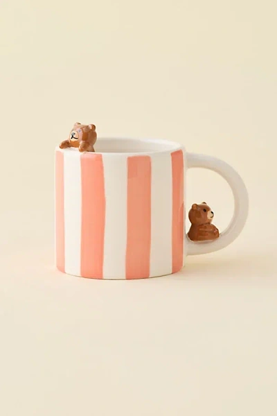 Urban Outfitters Sleeping Teddy Bear Sculpted Ceramic Mug In Pink Stripe At