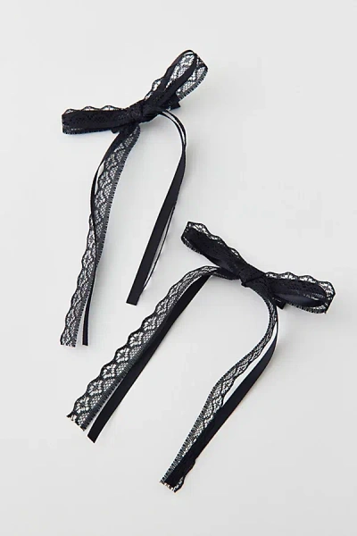 Urban Outfitters Slim Satin & Lace Hair Bow Barrette Set In Black, Women's At