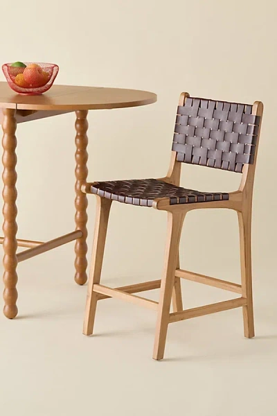 Urban Outfitters Sloan Woven Leather Counter Stool In Brown At