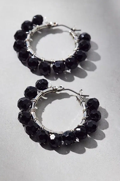 Urban Outfitters Small Beaded Hoop Earrings In Black, Women's At  In Purple