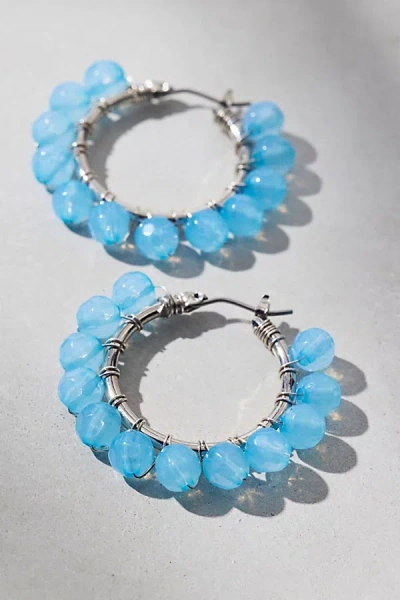 Urban Outfitters Small Beaded Hoop Earrings In Blue, Women's At