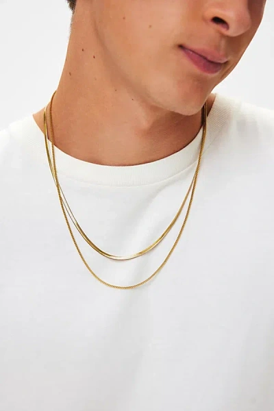 Urban Outfitters Snake Chain Stainless Steel Layered Necklace Set In Gold, Men's At  In Gold