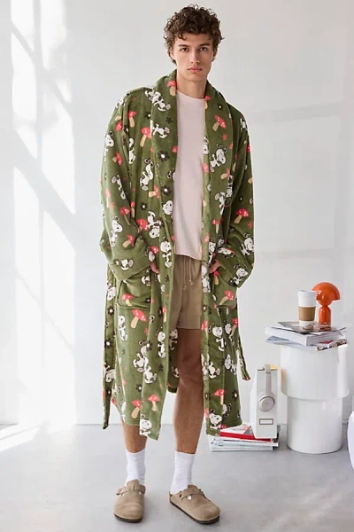 Urban Outfitters Snoopy & Mushroom Pattern Robe In Olive, Men's At  In Green