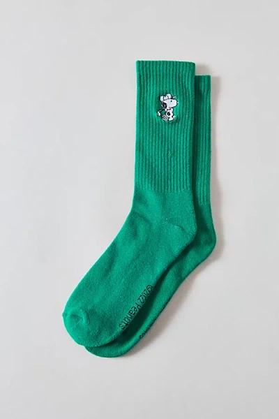 Urban Outfitters Snoopy Golf Embroidery Crew Sock In Green, Men's At