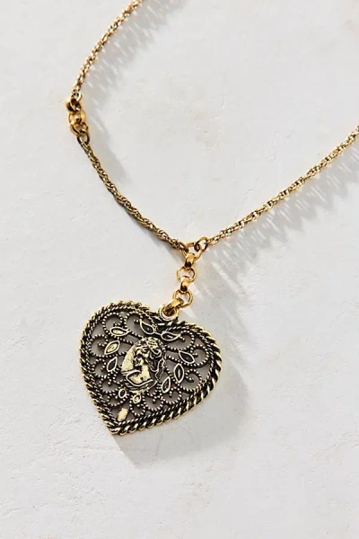 Urban Outfitters Somewhere Tonight Filigree Heart Pendant Necklace In Gold, Women's At