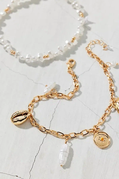 Urban Outfitters Sorrento Shell Anklet Set In Gold, Women's At