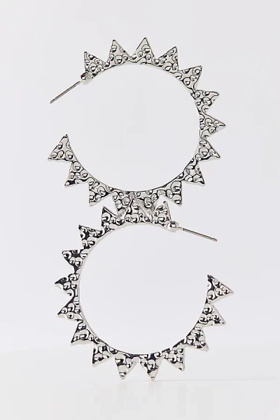 Urban Outfitters Spikey Hammered Metal Hoop Earrings In Silver, Women's At  In Metallic