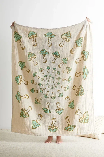 Urban Outfitters Spiral Shroom Seed Stitched Throw Blanket In Green At  In Neutral