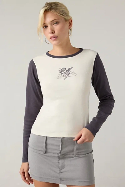 Urban Outfitters Spoil Me Graphic Raglan Long Sleeve Tee In White, Women's At  In Multi