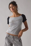 Urban Outfitters Spoilt '99 Graphic Off-the-shoulder Baby Tee In Light Grey, Women's At  In Gray