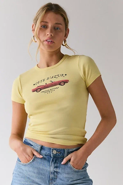 Urban Outfitters Sports Car Vintage Graphic Baby Tee In Yellow Côte D'azur, Women's At