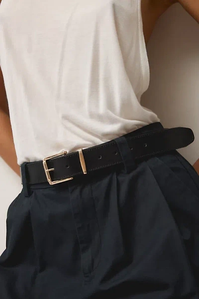 Urban Outfitters Square Buckle Everyday Leather Belt In Black/gold, Women's At