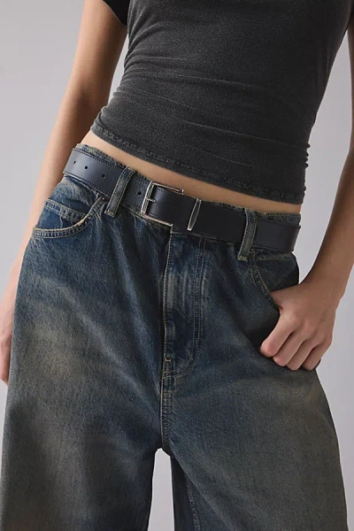 Urban Outfitters Square Buckle Everyday Leather Belt In Black/silver, Women's At