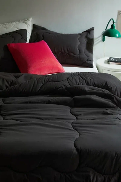 Urban Outfitters Squiggle Percale Super Puff Comforter In Black At