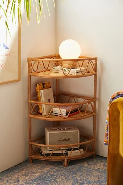 Urban Outfitters Squiggle Rattan Corner Storage Shelf In Natural At  In Brown