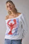 Urban Outfitters St. Barts Lobster Graphic Off-the-shoulder Oversized Pullover Top In White, Women's At Urban Outfitt In White