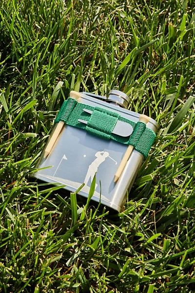Urban Outfitters Stainless Steel Golf Flask & Tee Set In Green At