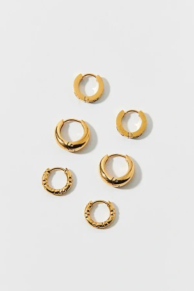 Urban Outfitters Stainless Steel Mini Hoop Earring Set In Gold, Women's At