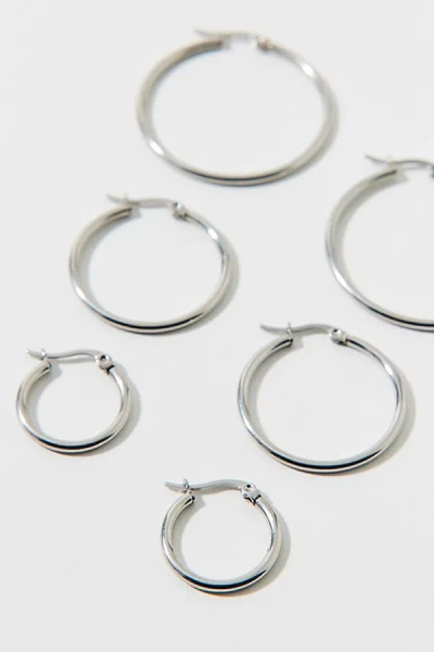 Urban Outfitters Waterproof Thin Hoop Earring Set In Silver, Women's At